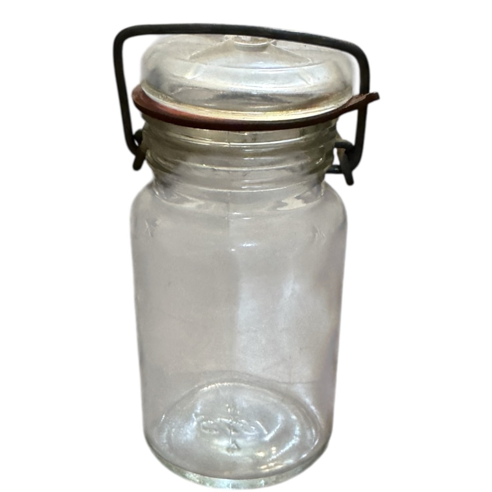 Vintage 1875 Glass Canning Jar with Glass Lid & Metal Rings